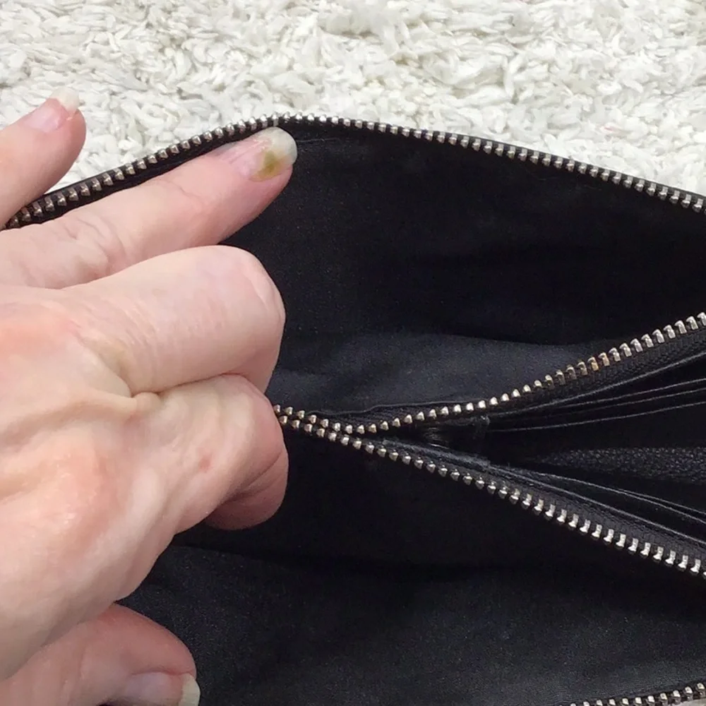 Rachel Roy black leather bifold wallet wristlet